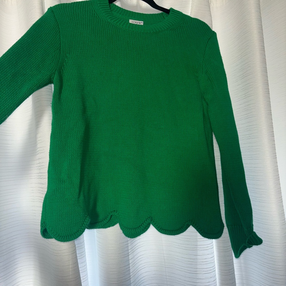 J. Crew Vibrant Green Scalloped Sweater